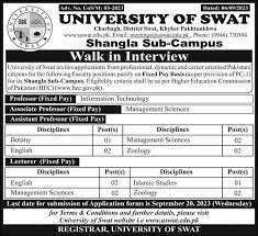 University of Swat UOS Jobs Interview 2023