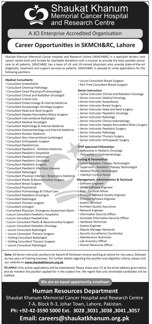 Shaukat Khanum Hospital Jobs 2023